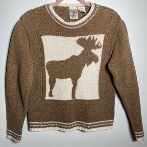 Vintage 80’s 90’s Cotton Country Parkhurst Brown Cream Crewneck Sweater Moose M